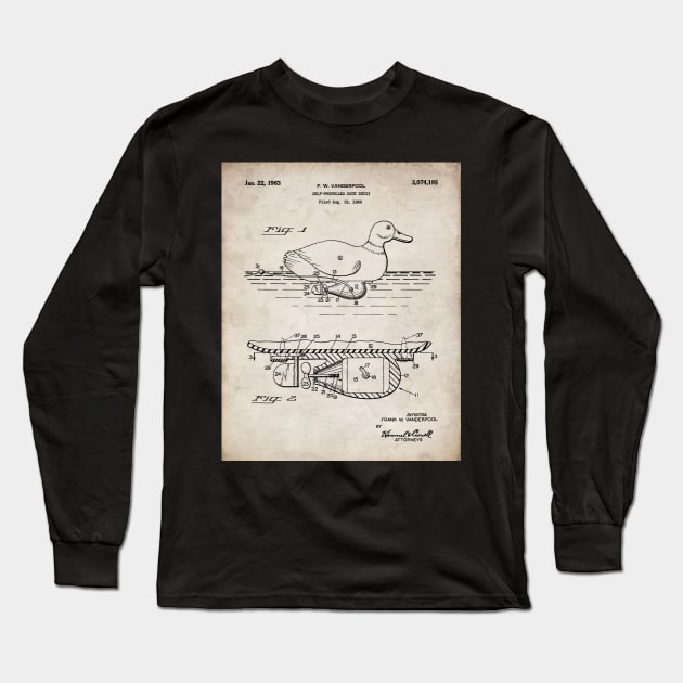 Duck Decoy Patent - Hunter Outdoors Hunting Art - Antique Long Sleeve T-Shirt by patentpress